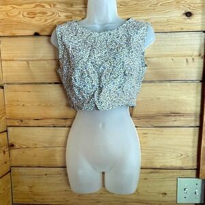 Vintage Crop Top Womens Large Purple Ditsy Floral Pastel Summer Blouse Handmade